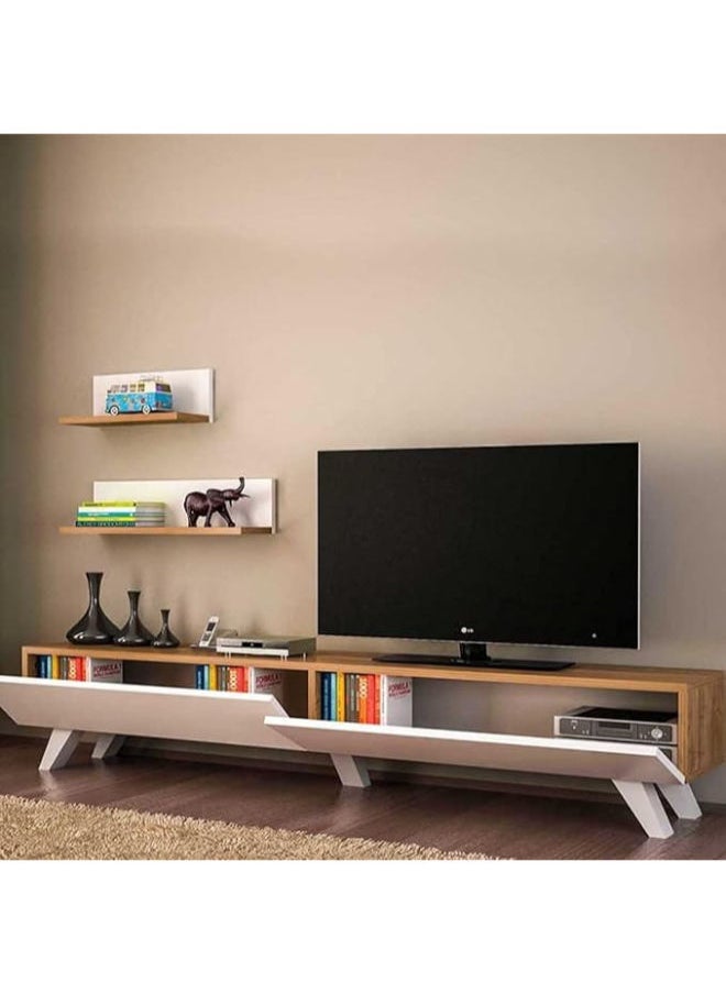 Generic - Home Gallery TV Unit – Elegant Brown & White Media Storage Stand (33x30x180 cm) - Image 1