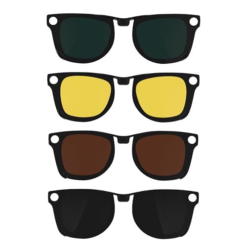 HIBLOKS 4Pcs Polarized Clip for Ray-Ban Meta Wayfarer RW4008 & Gen 2 RW4012 Large (53-22), Discoloration Clip-on for Meta Wayfarer Gen 2 Protect Your Eyes, Cool and Fashion (Black+Green+Brown+Yellow) - Image 1
