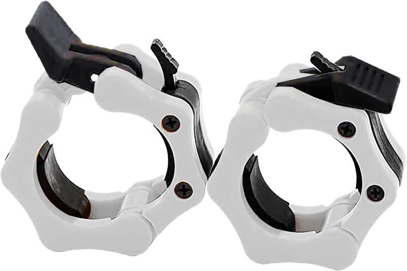 GW Tech Barbell Clamps 2 inch, Heavy Duty Exercise Collars 2" Quick Release Pair of Locking Pro Olympic Weight Bar Plate Locks Collar Clips Weightlifting Fitness Training - White w/Black - Image 1