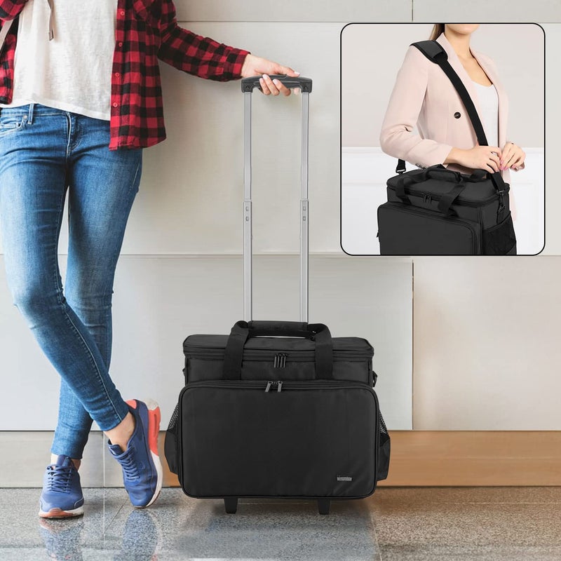 LUXJA Sewing Machine Case with Detachable Dolly and Removable Bottom Pad, Rolling Tote Fits Most Standard Machines, Black - Image 5