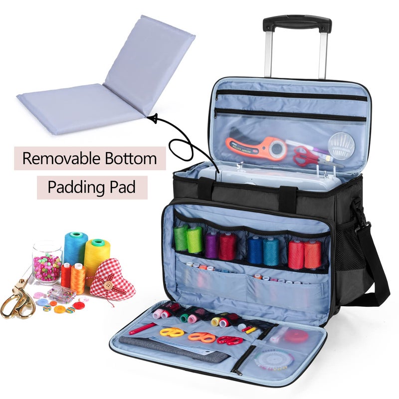 LUXJA Sewing Machine Case with Detachable Dolly and Removable Bottom Pad, Rolling Tote Fits Most Standard Machines, Black - Image 2