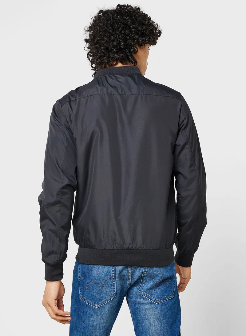BRAVE SOUL Mens 50D Bomber Jacket With Ribbed Hem