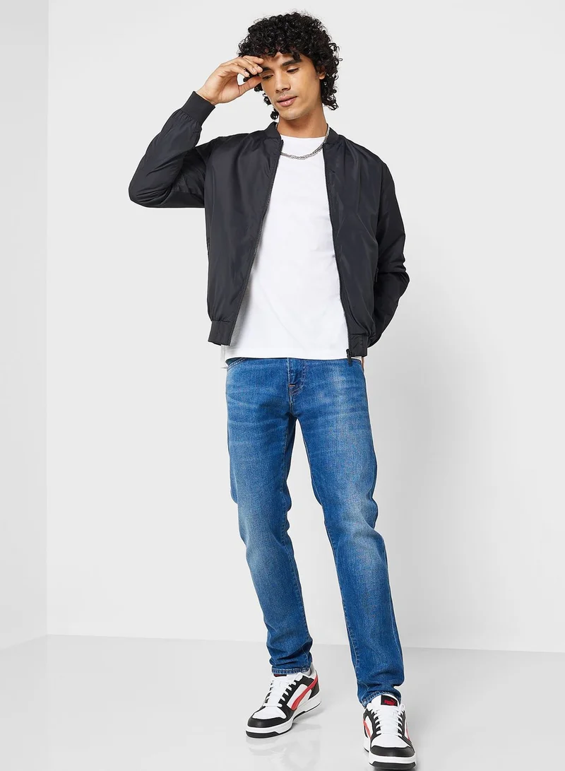 BRAVE SOUL Mens 50D Bomber Jacket With Ribbed Hem