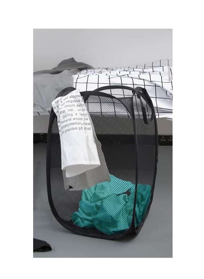 Pop Up Laundry Hampers, Collapsible Mesh Laundry Basket, Foldable Clothes Hampers for Bathroom, College Dorm, Travel,Black.  - Image 3