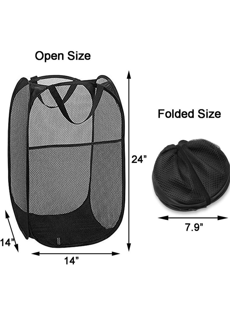 Pop Up Laundry Hampers, Collapsible Mesh Laundry Basket, Foldable Clothes Hampers for Bathroom, College Dorm, Travel,Black.  - Image 5