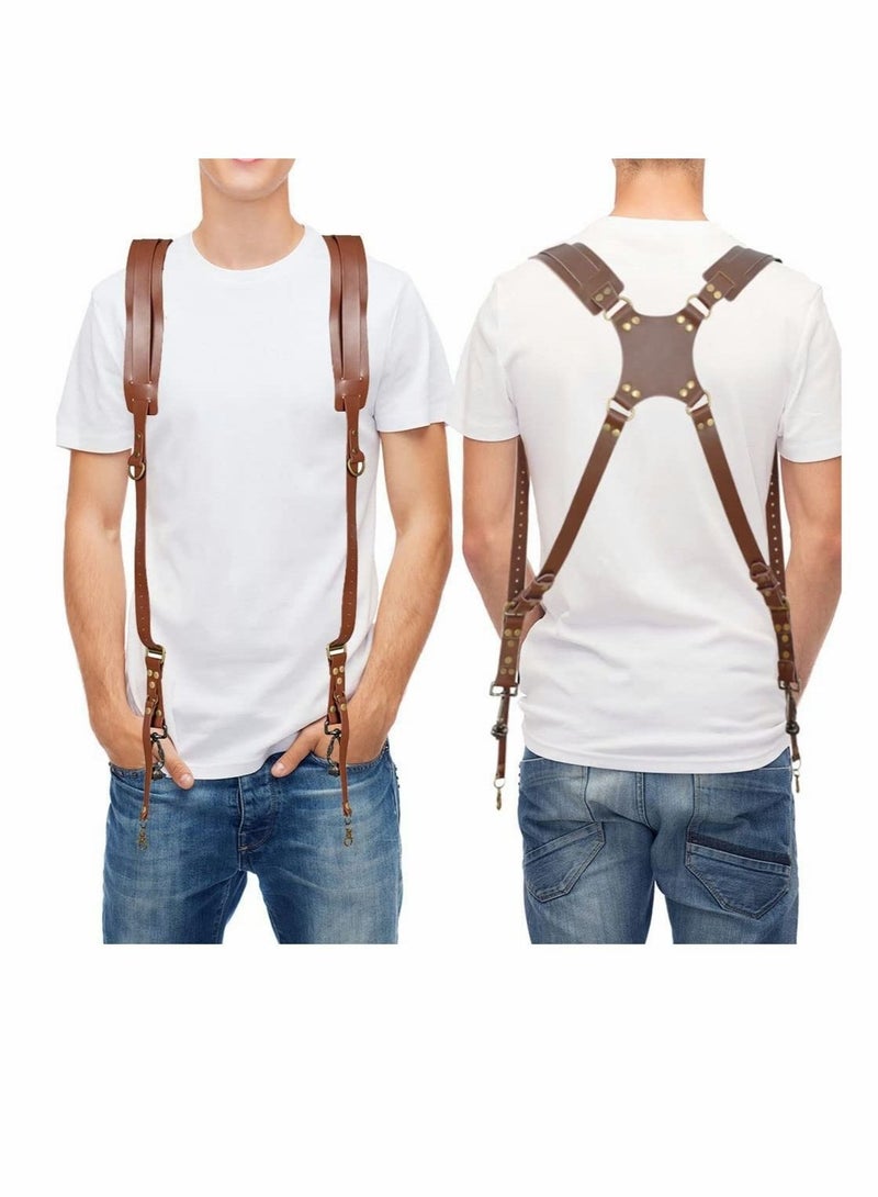 Captaintech Camera Strap Camera Shoulder Strap for Two Cameras Dual Camera Strap Accessories Adjustable Leather Camera Harness for DSLR SLR