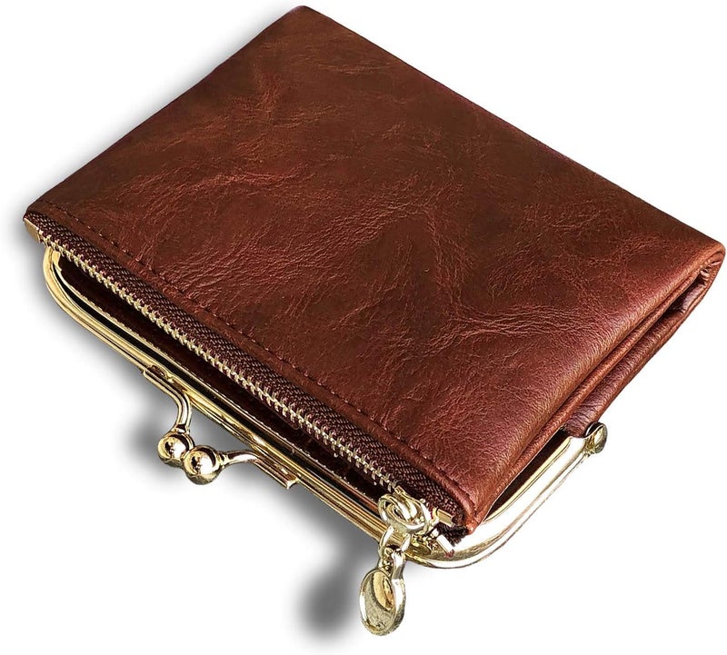 AOXONEL Womens Wallet Small Rfid Ladies Compact Bifold Leather Vintage Coin Purse With Zipper and Kiss Lock - Image 1