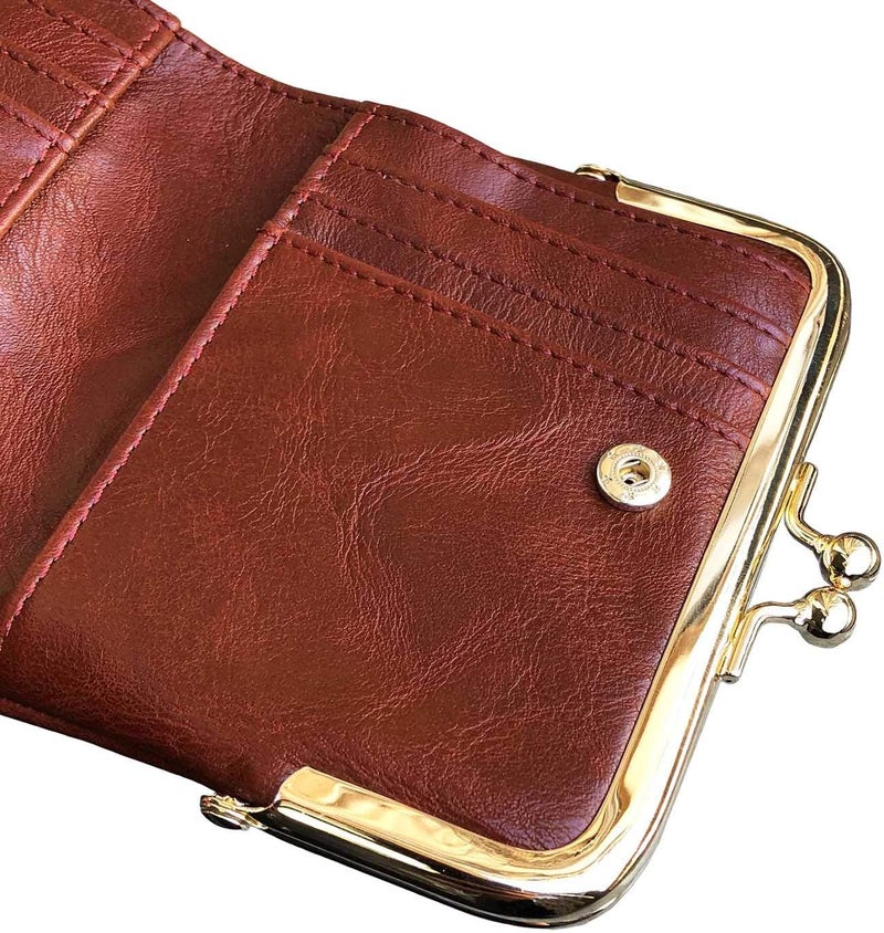 AOXONEL Womens Wallet Small Rfid Ladies Compact Bifold Leather Vintage Coin Purse With Zipper and Kiss Lock - Image 5