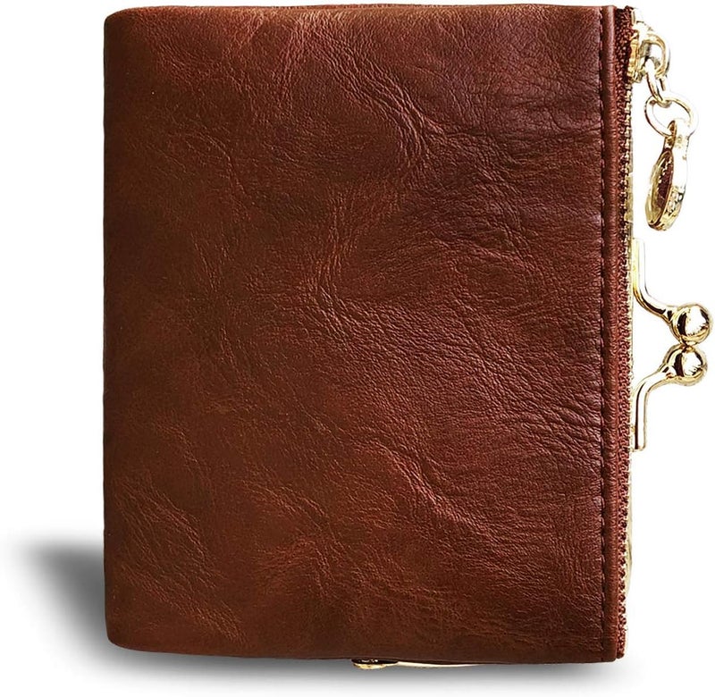 AOXONEL Womens Wallet Small Rfid Ladies Compact Bifold Leather Vintage Coin Purse With Zipper and Kiss Lock - Image 4