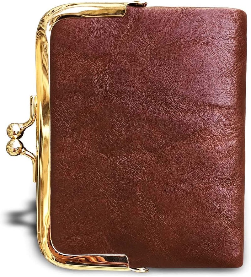 AOXONEL Womens Wallet Small Rfid Ladies Compact Bifold Leather Vintage Coin Purse With Zipper and Kiss Lock - Image 3