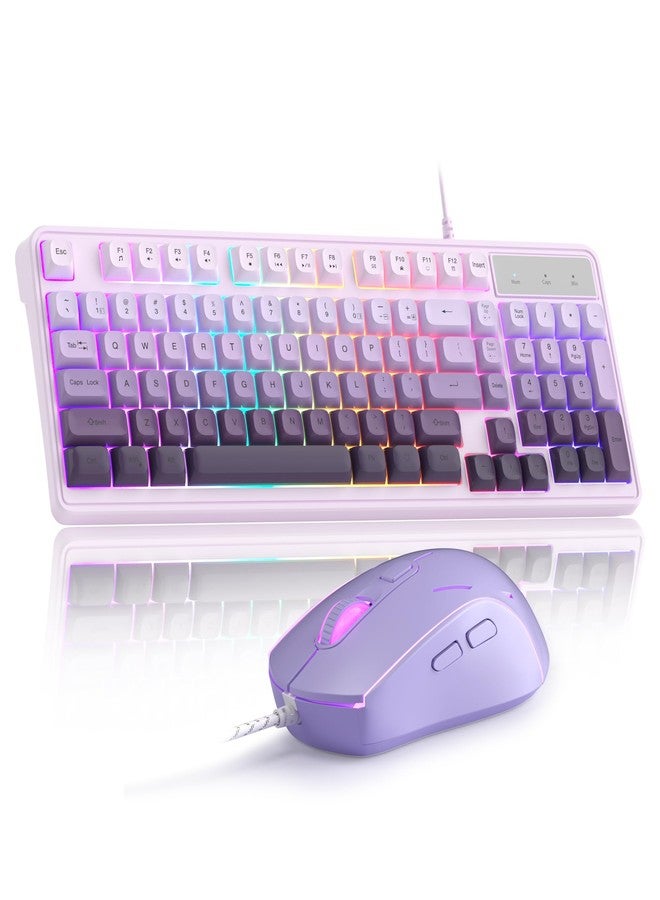 MageGee Purple Creamy Keyboard and Mouse Combo, Wired RGB Backlit Gaming Keyboard with Anti-Ghosting and Gradient Purple Gaming Mouse with Adjustable Sensitivity for PC/Laptop/MAC - Image 1
