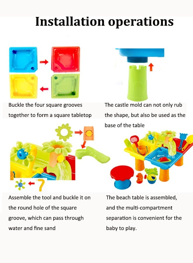 Vixplorn 25pcs Beach Table Toy Set Sand Digging Tool Set Children's Beach Water Play Toys Children's Sand Table (with stool) - Image 5