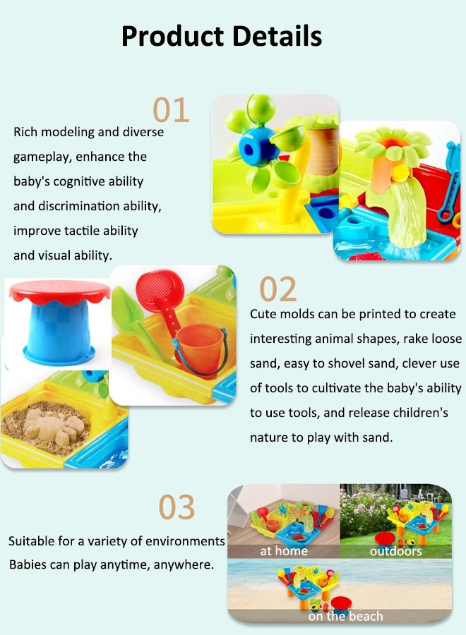 Vixplorn 25pcs Beach Table Toy Set Sand Digging Tool Set Children's Beach Water Play Toys Children's Sand Table (with stool) - Image 4