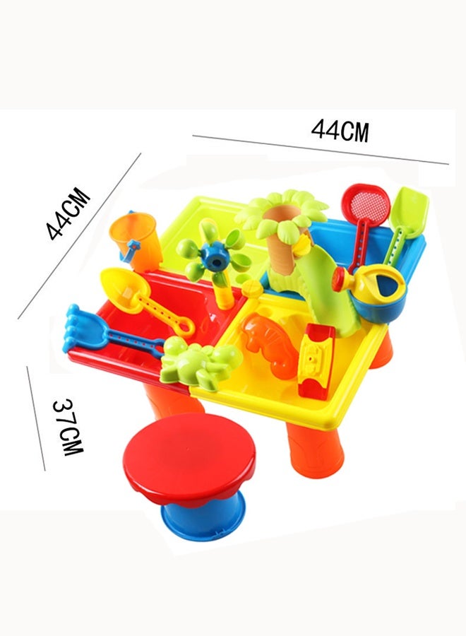 Vixplorn 25pcs Beach Table Toy Set Sand Digging Tool Set Children's Beach Water Play Toys Children's Sand Table (with stool) - Image 2