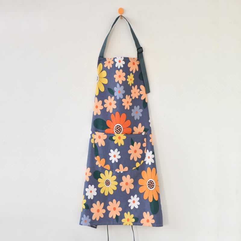 ARBINSON 2 Pack Floral Apron for Women with Pockets, Adjustable Cotton Chef Aprons for Kitchen, Cooking, BBQ & Grill (Blue/Flowers) - Image 4