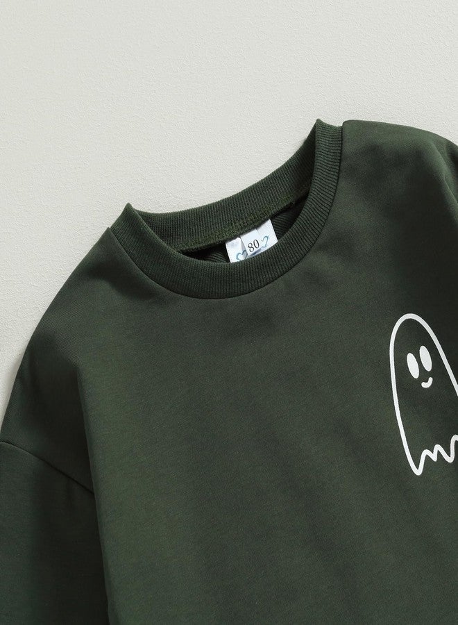 SAYOO Halloween Baby Boy Girl Clothes Funny Ghost Face Pullover Sweatshirt Jogger Pants 2Pcs Fall Holiday Sweatsuits Outfit (Z Dark Green, 3-4T) - Image 4