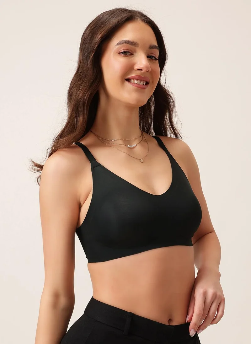 Clovia Clovia Non-Padded Non-Wired Full Coverage Seamless Bonded Bra in Black