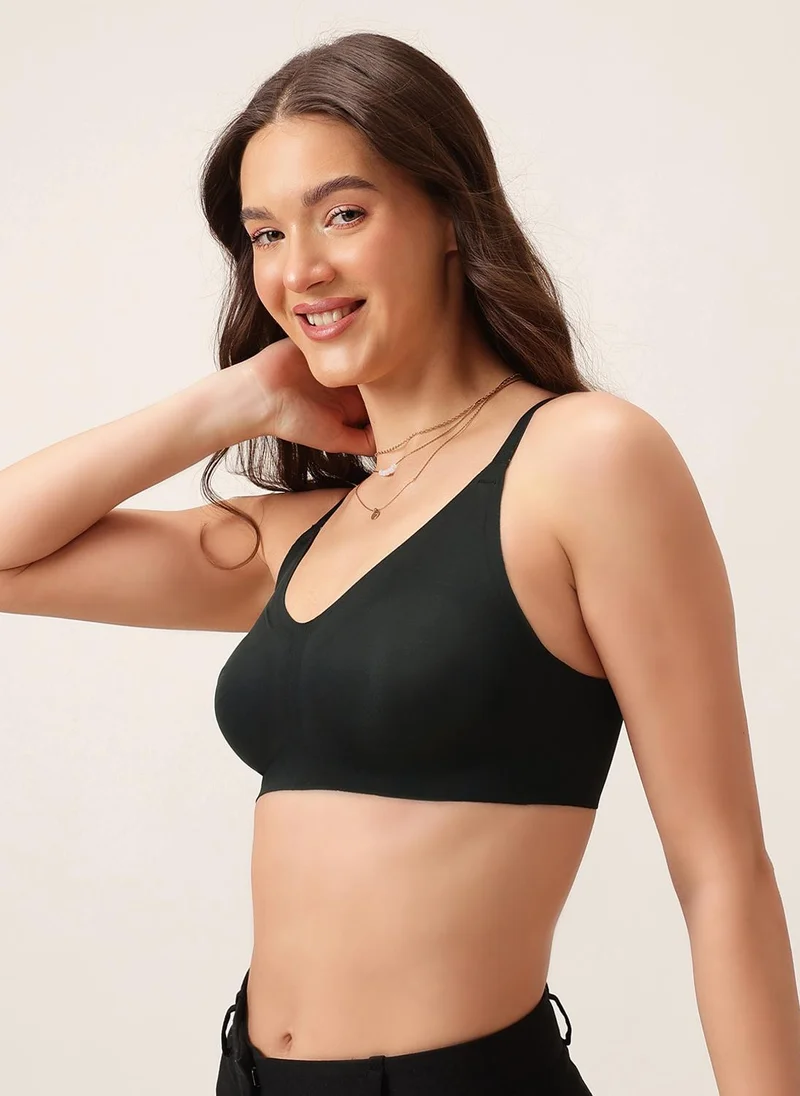 كلوفيا Clovia Non-Padded Non-Wired Full Coverage Seamless Bonded Bra in Black
