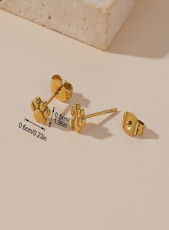 DATOA Dainty Cute Paw Stud Dog Cat Print Screw Flat Back Small Stud Earrings for Women Simple Animal Cartilage Tragus Piercing Little Studs Hypoallergenic Fashion Jewelry Birthday Gifts - Gold - Image 3