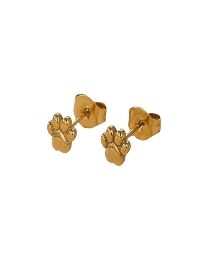 DATOA Dainty Cute Paw Stud Dog Cat Print Screw Flat Back Small Stud Earrings for Women Simple Animal Cartilage Tragus Piercing Little Studs Hypoallergenic Fashion Jewelry Birthday Gifts - Gold - Image 1