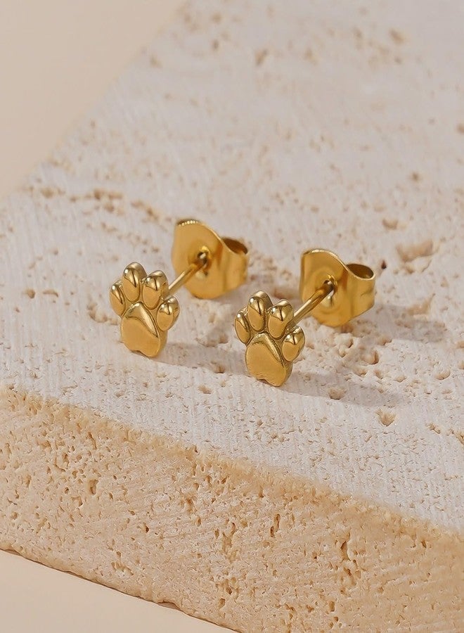 DATOA Dainty Cute Paw Stud Dog Cat Print Screw Flat Back Small Stud Earrings for Women Simple Animal Cartilage Tragus Piercing Little Studs Hypoallergenic Fashion Jewelry Birthday Gifts - Gold - Image 2