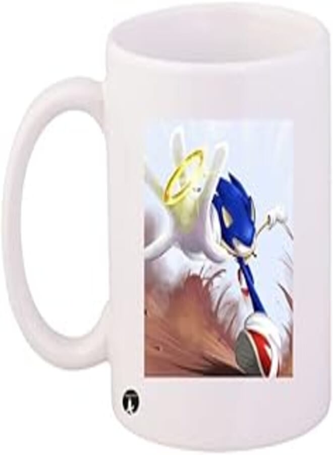 RYN PRINTED Design/Sonic Video Game Mug White Blue Yellow Standard Size