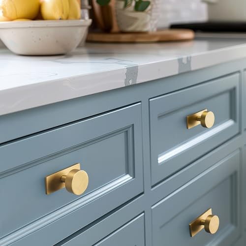 SNBTLA Brass Cabinet Knobs with Backplate 5 Pack Brushed Gold Drawer Pulls Modern Solid Brass Hardware Decorative Knob Handles for Kitchen Dresser Cupboard Furniture Upgrade - Image 3