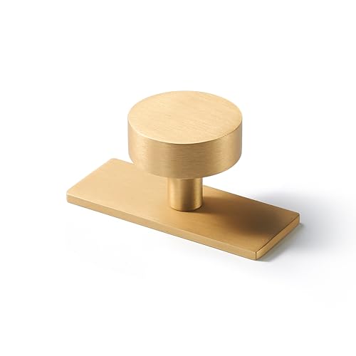 SNBTLA Brass Cabinet Knobs with Backplate 5 Pack Brushed Gold Drawer Pulls Modern Solid Brass Hardware Decorative Knob Handles for Kitchen Dresser Cupboard Furniture Upgrade - Image 1