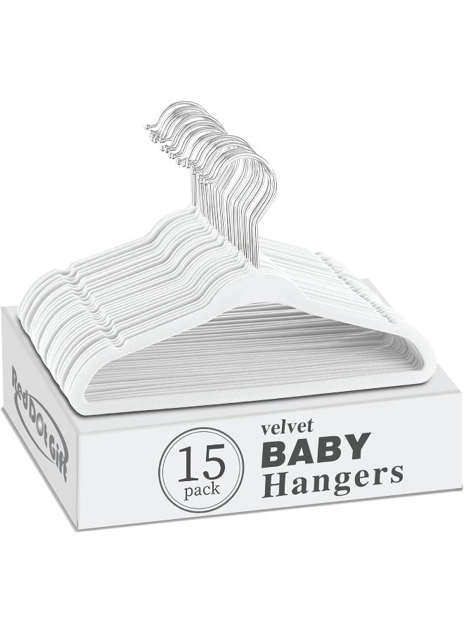 Red Dot Gift Red Dot Gift 15-Pack Baby Velvet Hangers 11 Inch - Nursery Clothes Hangers Non Slip Toddler Hangers, 360 Chrome Swivel Hook (White) - Image 1