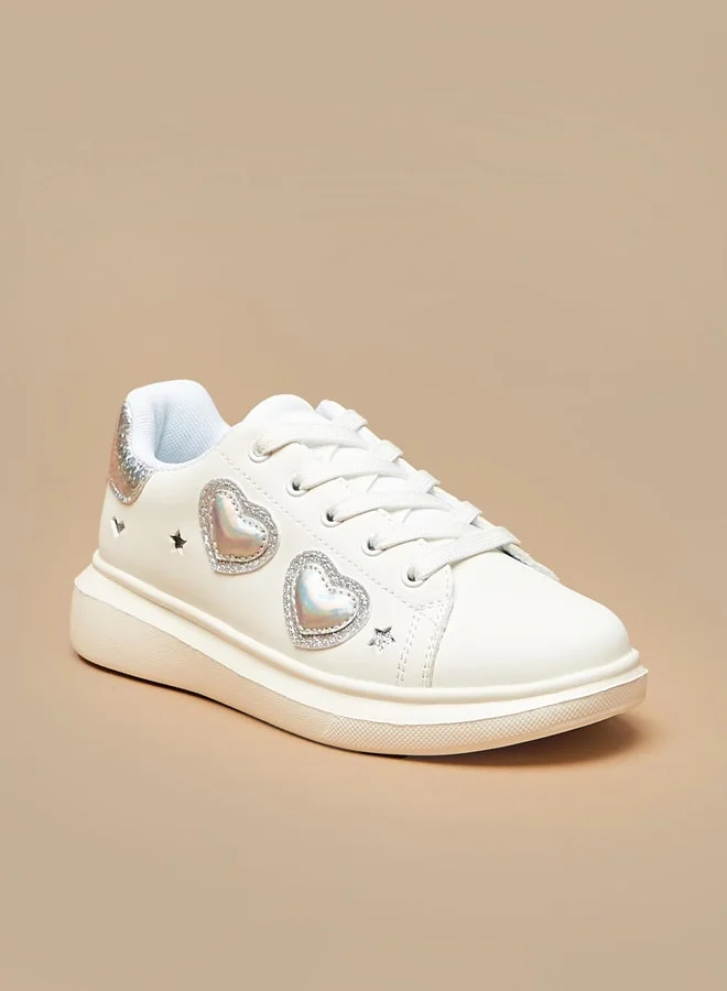 MISSY Girls Heart Applique Sneakers With Lace-Up Closure