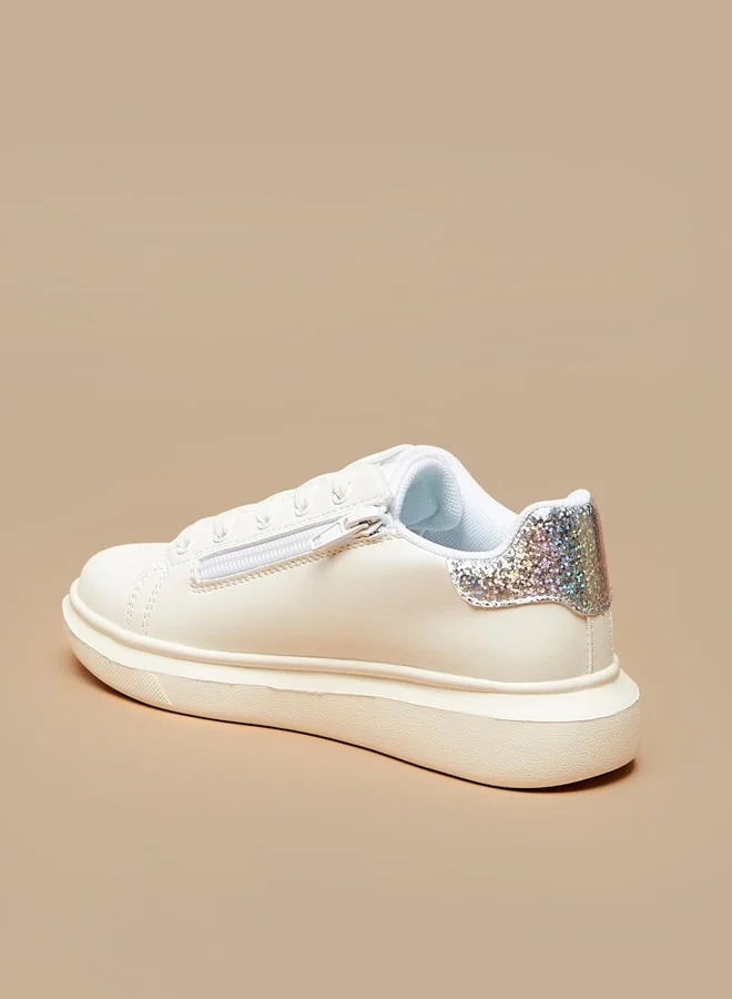 MISSY Girls Heart Applique Sneakers With Lace-Up Closure