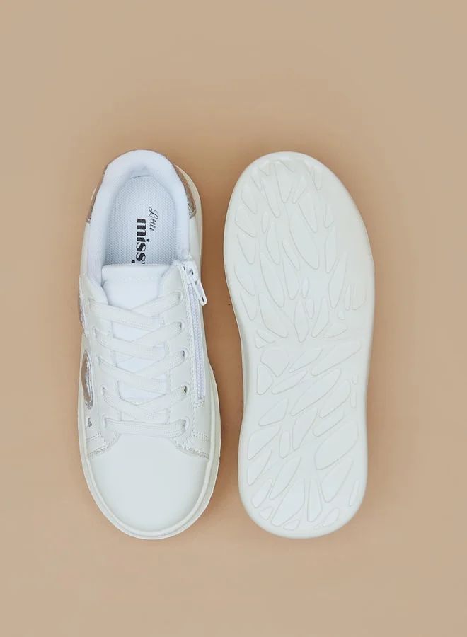 MISSY Girls Heart Applique Sneakers With Lace-Up Closure