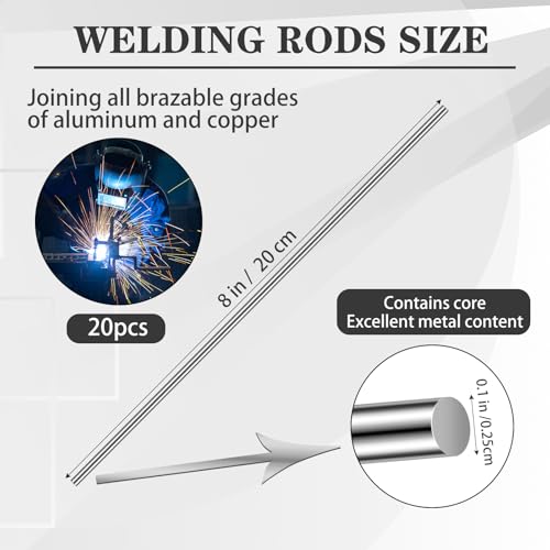 Hicarer 20 Pcs 7.87 Inches Aluminum to Copper Brazing Rods Copper Aluminum Welding Rods Low Temperature Aluminum Soldering Rods for Appliance Air Conditioner Aluminum Copper Repair - Image 2
