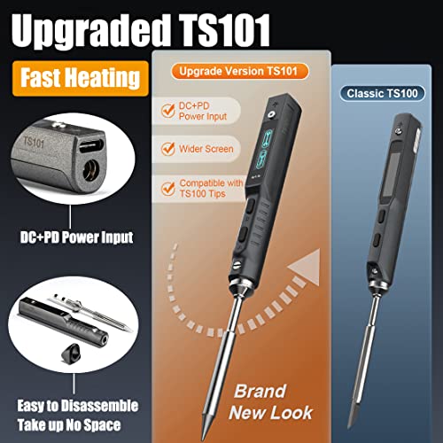 UY CHAN Original TS101 Soldering Iron Station Kit Upgraded from TS100 DC 65W PD 45W Power Programmable Smart Mini Electric Portable Soldering Pen with B2 Solder Tip USB Type C Cable - Image 2