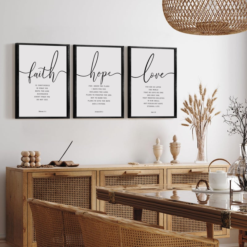Houmury Set of 3 Framed Farmhouse Bible Verses Wall Decor Sign 11â€x14â€ Christian Faith Scripture Wall Art for Home Living Room Bedroom Wall Decor (11"x14" Black) - Image 4