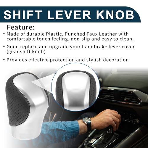 TUCKBOLD Automatic Manual Gear Shifter Knob for Lexus ES350 | Gearbox Stick Shifter Lever Knob Black Silver Tone Plastic and Punched Faux Leather 1 Pcs - Image 3