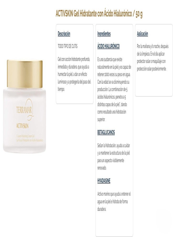 Terramar Activskin Hydrating Facial Gel, with Hyaluronic Acids, 5-Layer Deep Moisturization, All Skin Types, 50g - Image 2