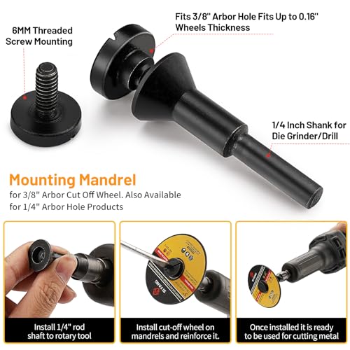 SI FANG 16Pcs 3 inch Cut-Off Wheel Grinding Wheel Flap Discs Kit with 3/8" Arbor 1/4" Stem Mounting Mandrel Die Grinder Accessories Drill Attachment, Metal Stainless Steel Wood Cutting and Grinding - Image 3