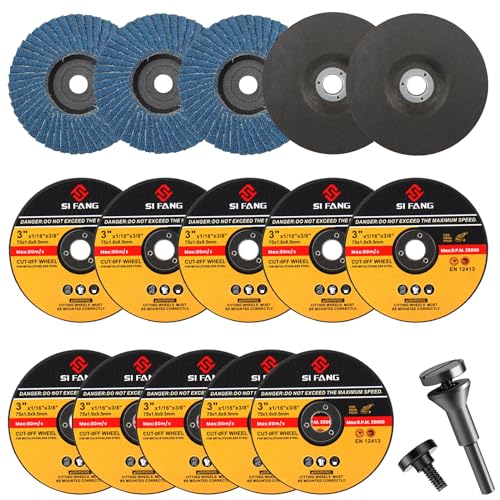 SI FANG 16Pcs 3 inch Cut-Off Wheel Grinding Wheel Flap Discs Kit with 3/8" Arbor 1/4" Stem Mounting Mandrel Die Grinder Accessories Drill Attachment, Metal Stainless Steel Wood Cutting and Grinding - Image 1