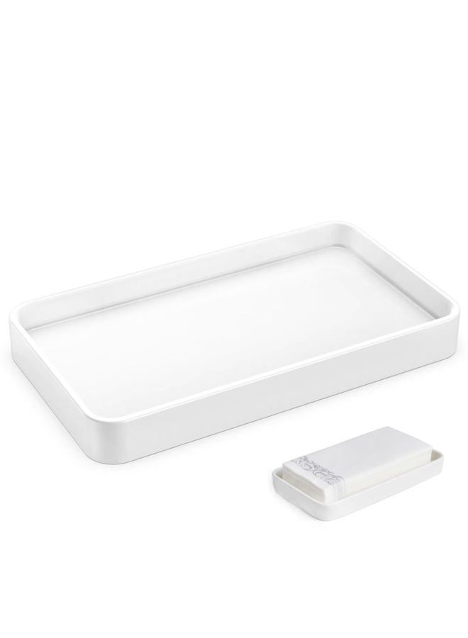 Gurygo Vanity Sink Tray for Bathroom, 9.75" Ceramic Soap Dispenser Tray for Kitchen Sink, Bathroom Trays for Counter, Kitchen Sink Tray for Soap Bottles (White, Set/1) - Image 1