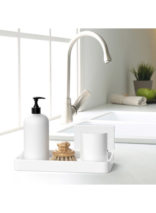 Gurygo Vanity Sink Tray for Bathroom, 9.75" Ceramic Soap Dispenser Tray for Kitchen Sink, Bathroom Trays for Counter, Kitchen Sink Tray for Soap Bottles (White, Set/1) - Image 3