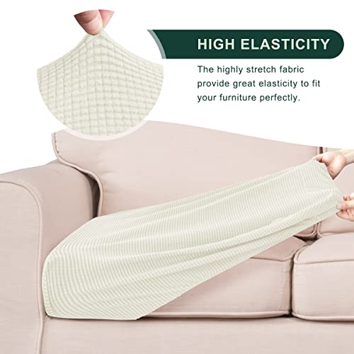 CHUN YI 3Piece Stretch Couch Cushion Covers, Sofa Seat Slipcovers for Pets, Suitable for Armchair Loveseat Sofa with Spandex Jacquard Washable Fabric(3Piece, Ivory White/Cream) - Image 5