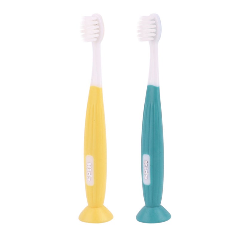 Kids Toothbrushes: 3-6 Age, 0.12mm Very Fine Soft Bristles - Food Grade PP & TPE Material, Pumpkin-Shaped Anti-Slip Handle, Suction Cup, Mini Head for Tender Kids' Mouth - Image 1