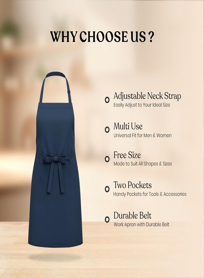 CRASOME Apron for Kitchen | Unisex Cooking Apron with 2 Pockets and Adjustable Straps | Apron for Chef, Hotel, Cafe, Restaurant, Gardening, Workshop (Blue) - Image 2