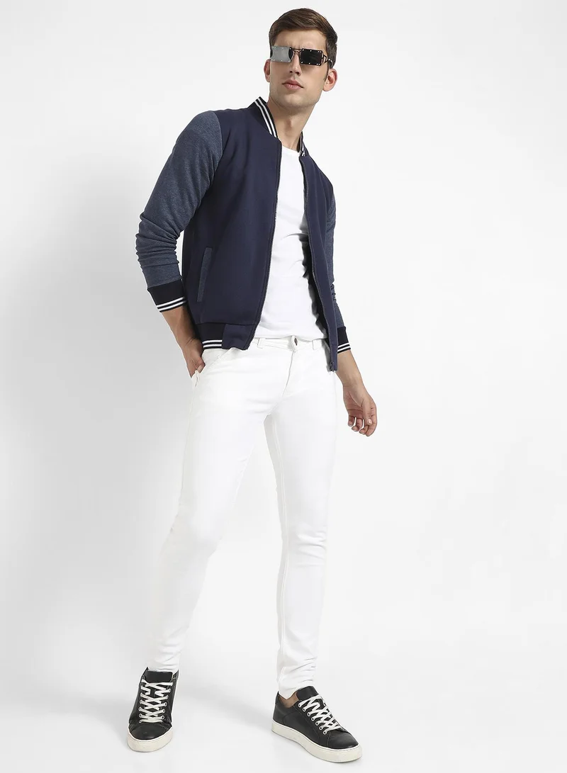 CAHOOT  Men's Navy Blue Zip-Front Jacket With Contrast Striped Hem for Men | Best Price UAE