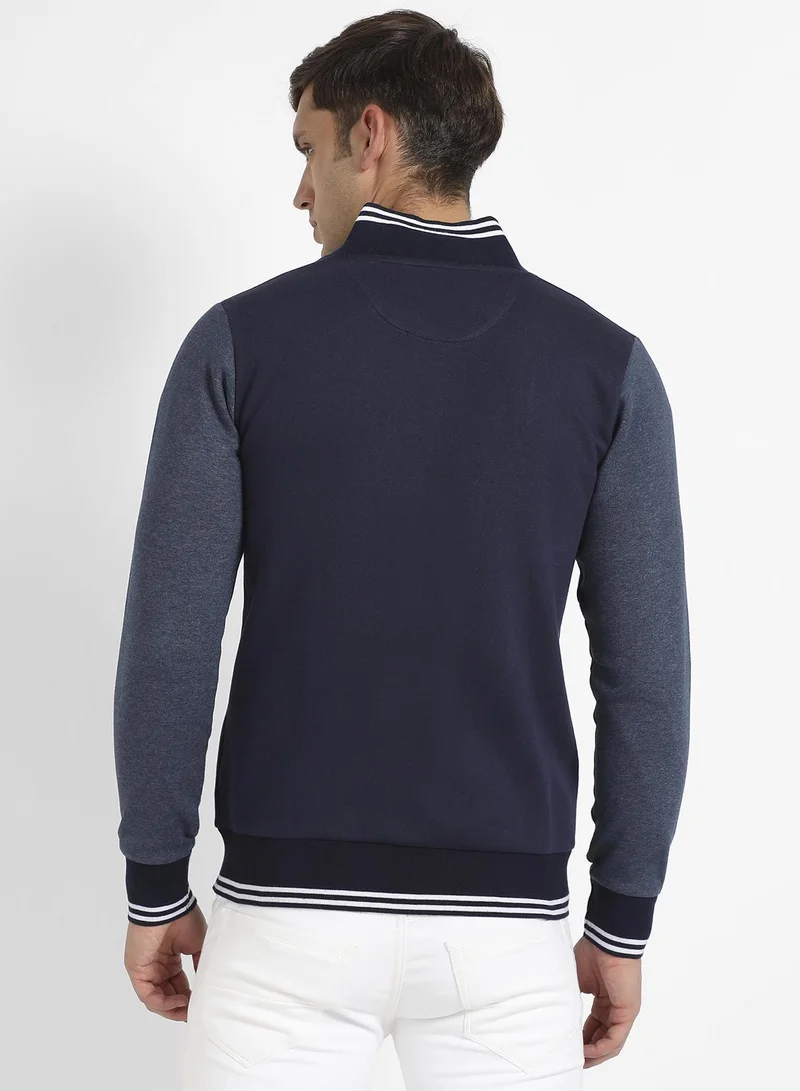 CAHOOT  Men's Navy Blue Zip-Front Jacket With Contrast Striped Hem for Men | Best Price UAE