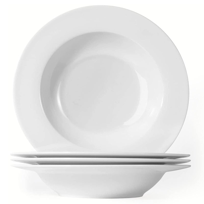 Artena 8 Ounces Pasta Bowls Set of 4 85 inch Soup Bowls Advanced Porcelain Salad Bowl Wide Rim Pasta Plates Shallow Bowls for Kitchen Rimmed White Plates and Bowls Set Microwave Oven Safe
