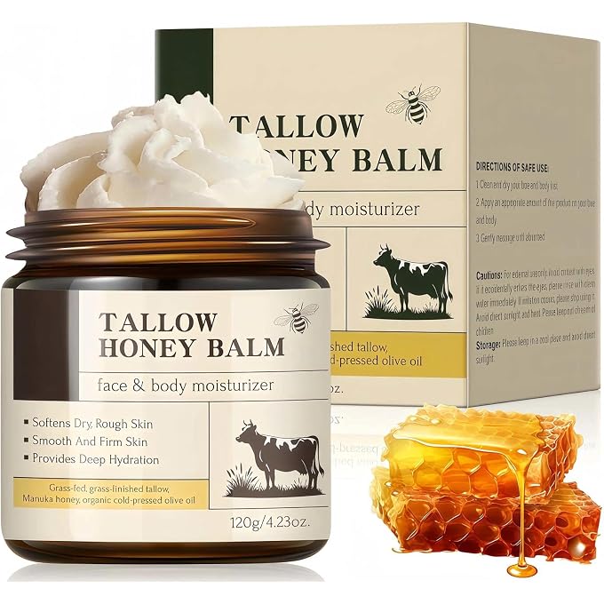 EliiSkinn 120G Beef Tallow Honey Balm  Ultra-Nourishing Organic Grass-Fed Tallow Cream for Face & Body. Deeply Moisturizing Skin Care for Dry, Sensitive Skin. Natural, Rich Balm to Soothe & Repair - Image 1