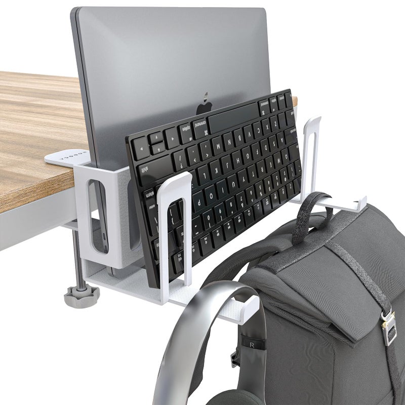 NODOCA 2-Slot Laptop Storage for Desk, Vertical Laptop Stand for Desk, MacBook Vertical Stand, with Headphone Holder, Desk Side Storage for MacBook/Surface/Samsung/HP/Dell[L, White] - Image 1