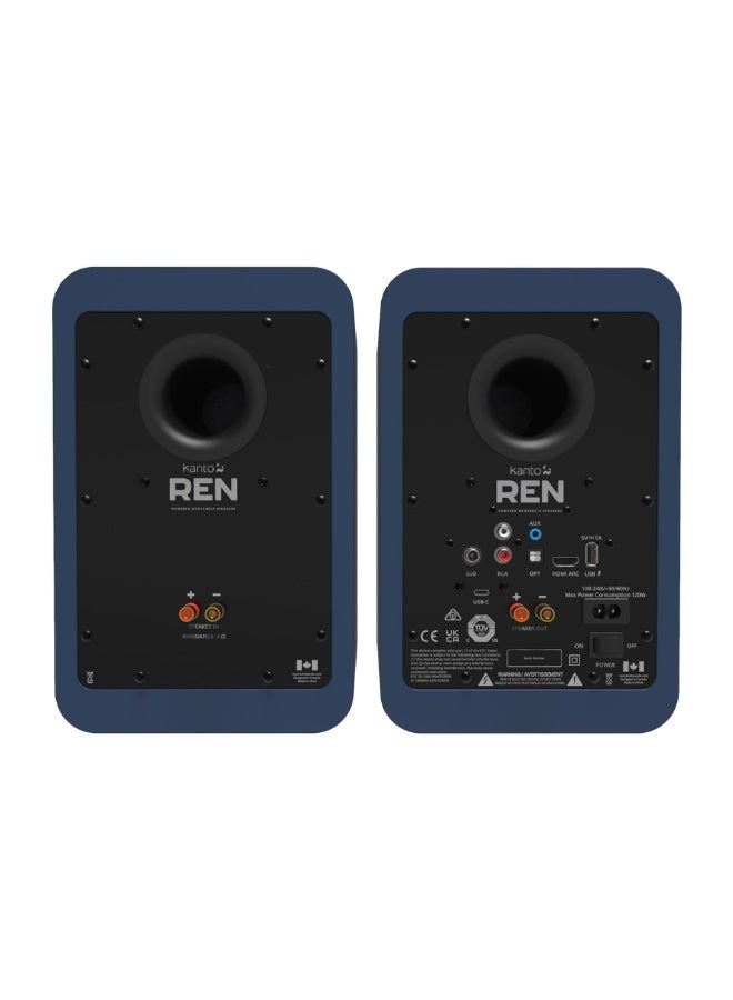 Kanto Audio REN 200W Powered Bookshelf Speakers with HDMI ARC, USB-C, and Bluetooth 5.3-Matte Blue, Pair - Image 2